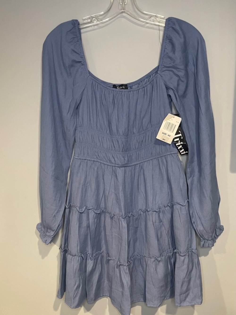 Trixxi Light Medium Blue Smocked Bodice Dress Ruffle Lined Size XS